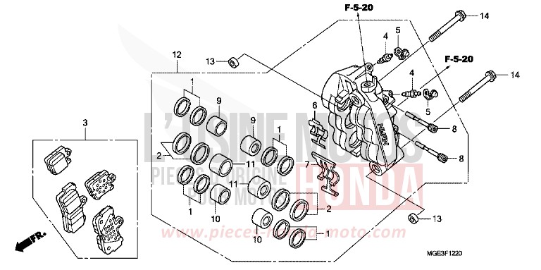 MACHOIRE DE FREIN AVANT G. de VFR1200F DCT SEAL SILVER METALLIC (NHA14) 2011